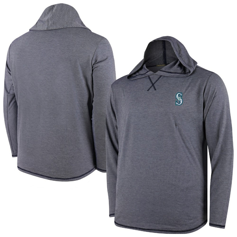 Seattle Mariners Butter Stripe Tri-Blend Long Sleeve Hoodie T-Shirt - Navy Hoodies - MLB