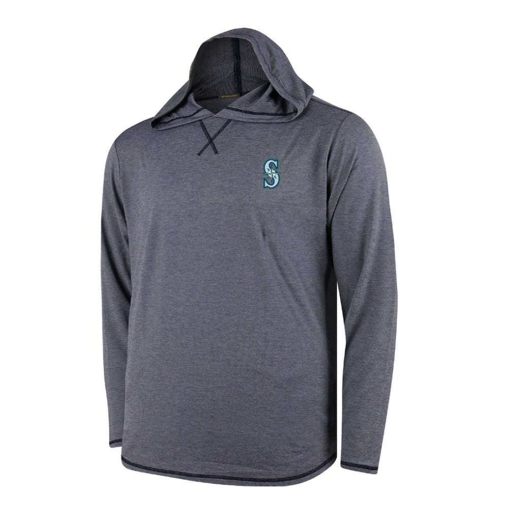 Seattle Mariners Butter Stripe Tri-Blend Long Sleeve Hoodie T-Shirt - Navy Hoodies - MLB