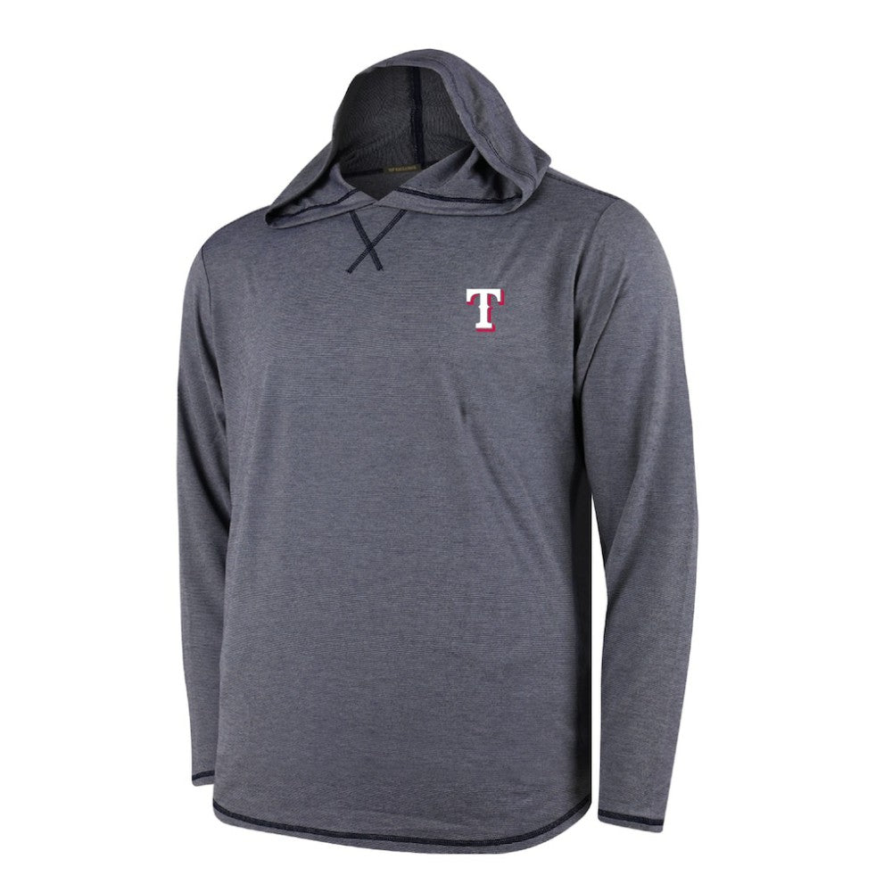 Texas Rangers Butter Stripe Tri-Blend Long Sleeve Hoodie T-Shirt - Navy Hoodies - MLB