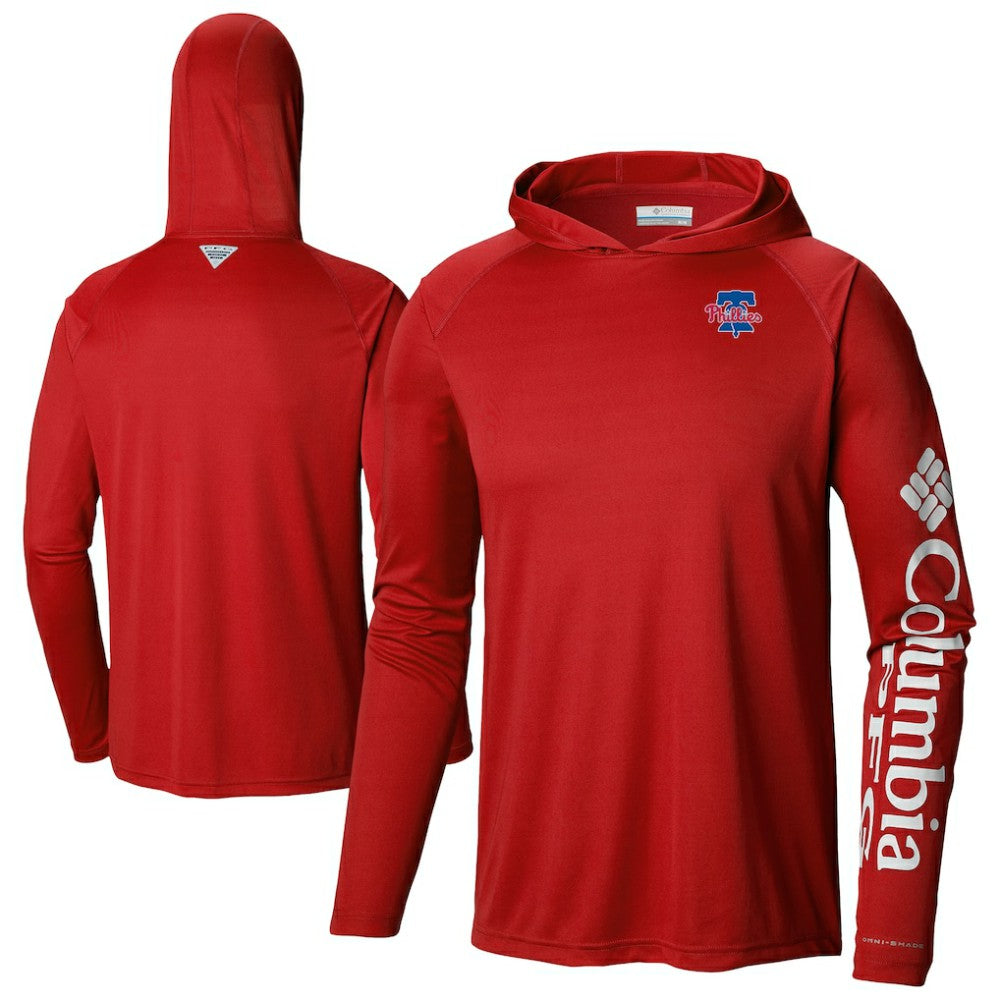 Philadelphia Phillies Columbia Omni-Wick Terminal Tackle Raglan Long Sleeve Hoodie T-Shirt - MLB