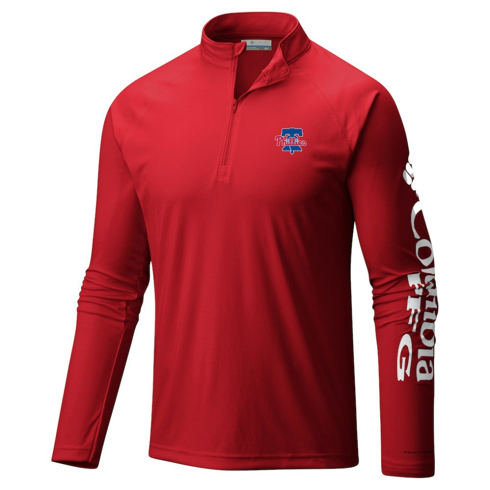 Philadelphia Phillies Columbia Terminal Tackle Raglan Omni-Shade Quarter-Zip Pullover Top - MLB