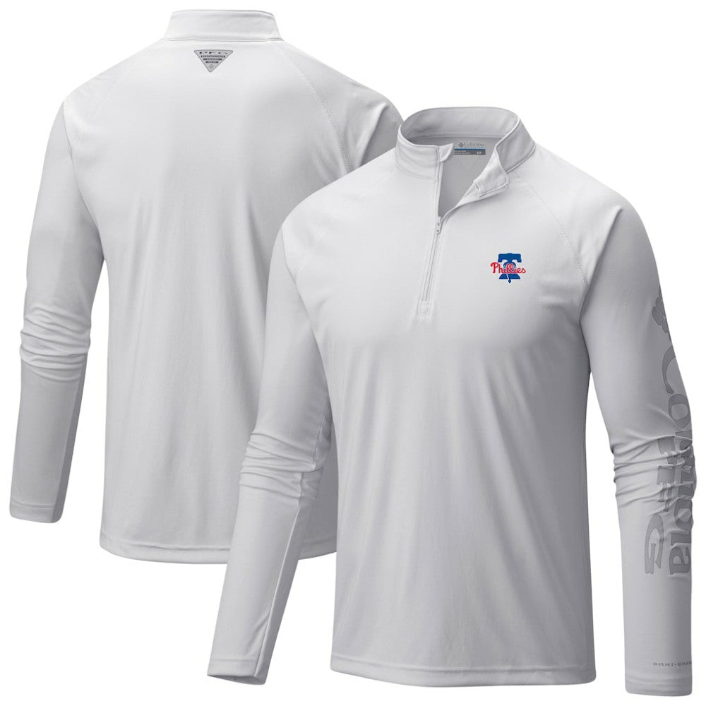 Philadelphia Phillies Columbia Terminal Tackle Raglan Omni-Shade Quarter-Zip Pullover Top - MLB