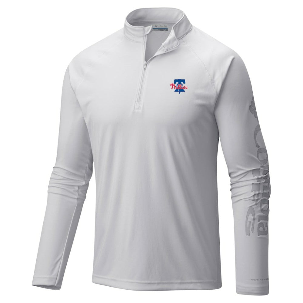 Philadelphia Phillies Columbia Terminal Tackle Raglan Omni-Shade Quarter-Zip Pullover Top - MLB