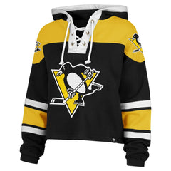 Pittsburgh Penguins '47 Women's Cropped Superior Lacer Pullover Hoodie - Black - NHL