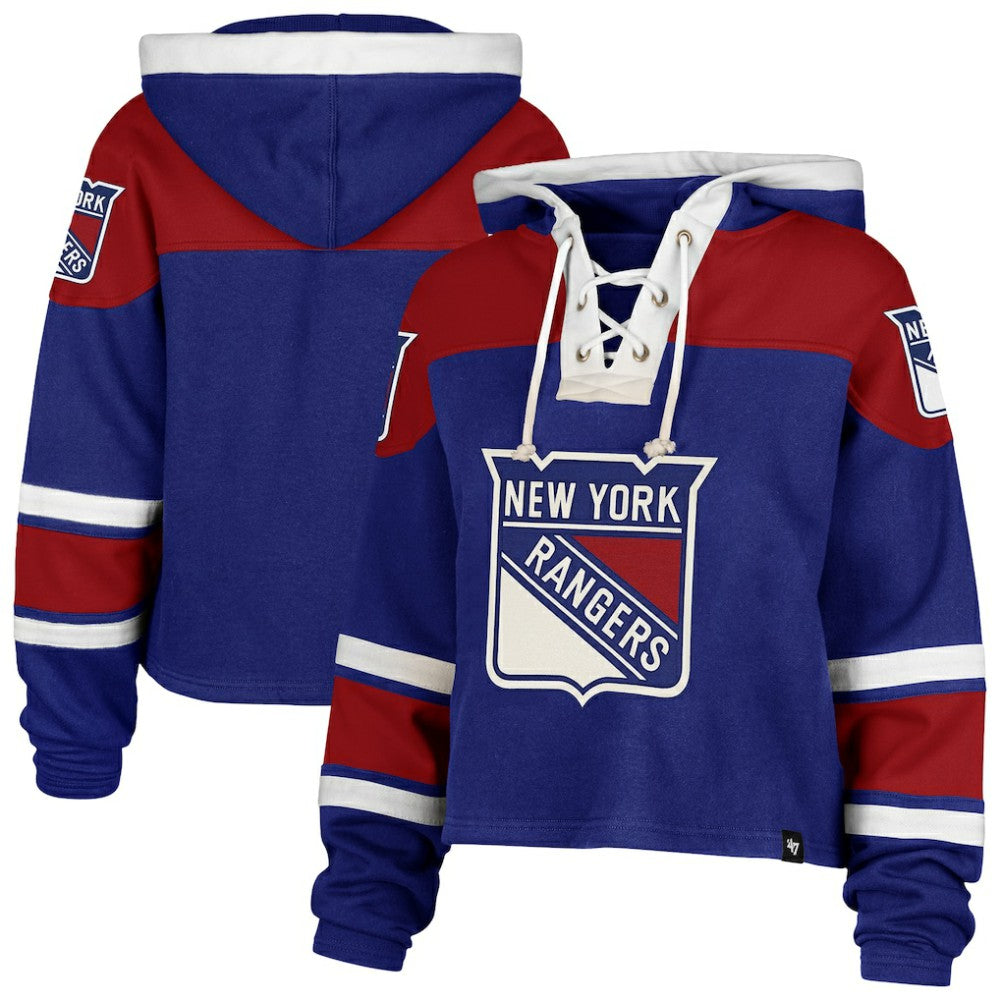 New York Rangers '47 Women's Cropped Superior Lacer Pullover Hoodie - Blue - NHL