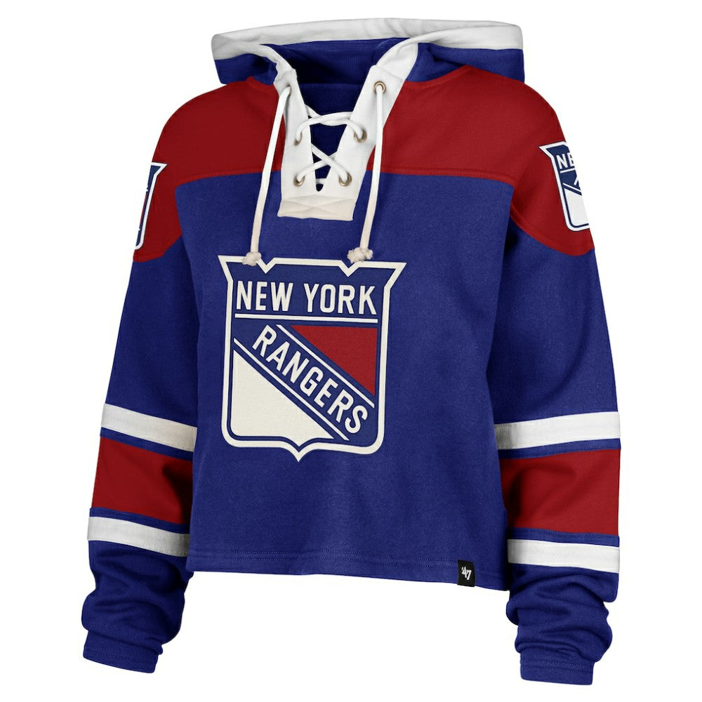 New York Rangers '47 Women's Cropped Superior Lacer Pullover Hoodie - Blue - NHL