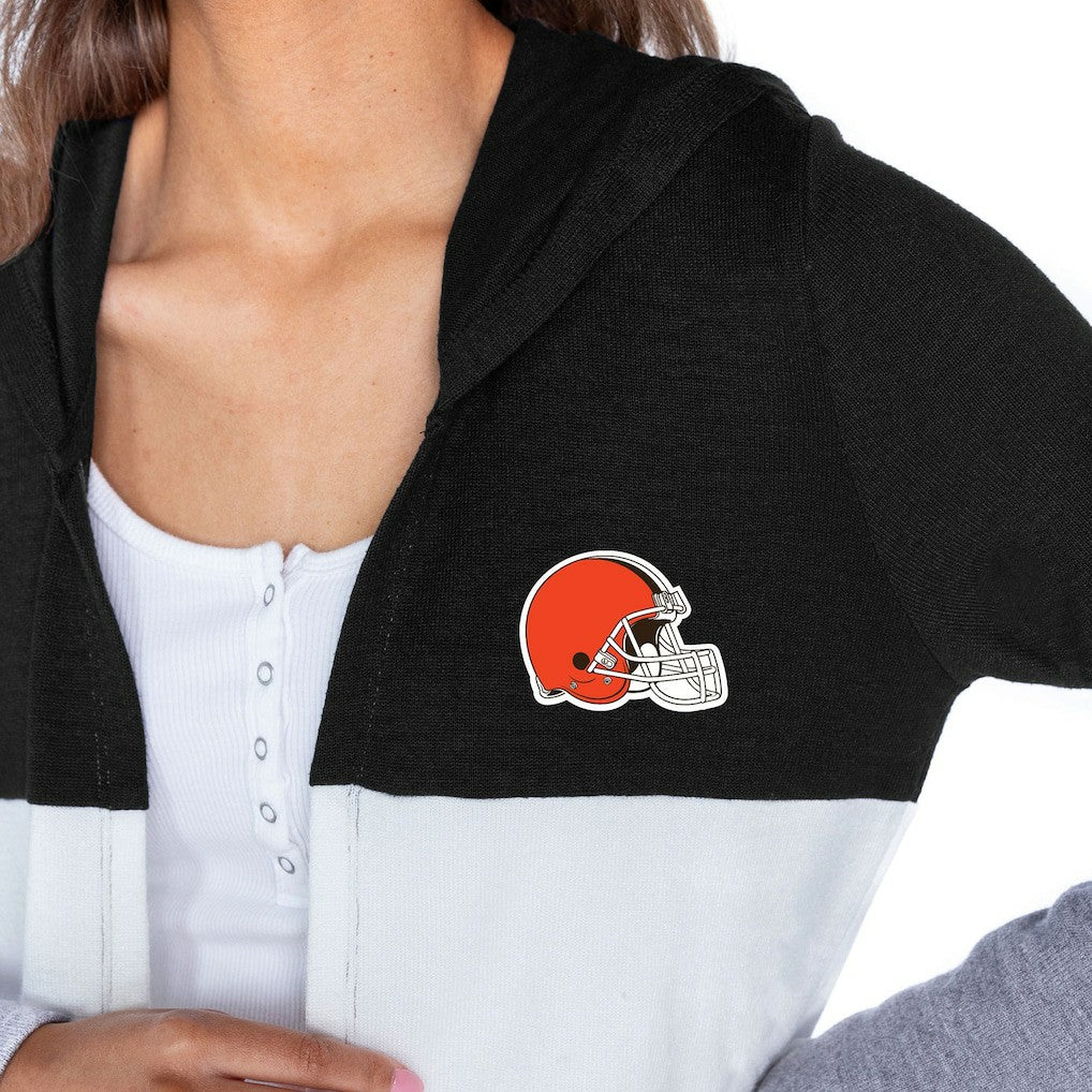 Cleveland Browns Gameday Couture Women's Tri-Blend Color Block Lightweight Cardigan Hoodie Black | NFL
