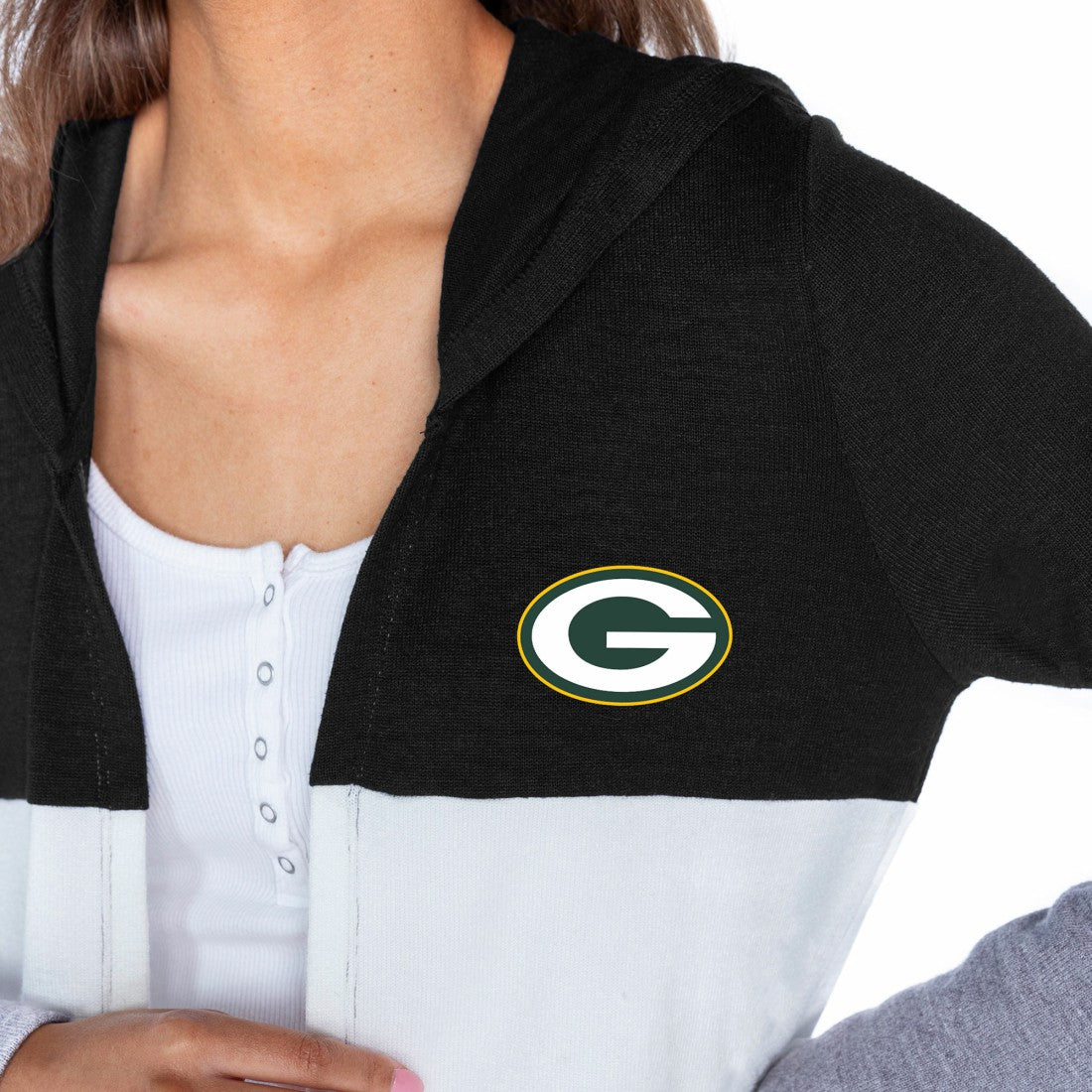 Green Bay Packers Gameday Couture Women's Tri-Blend Color Block Lightweight Cardigan Hoodie Black | NFL