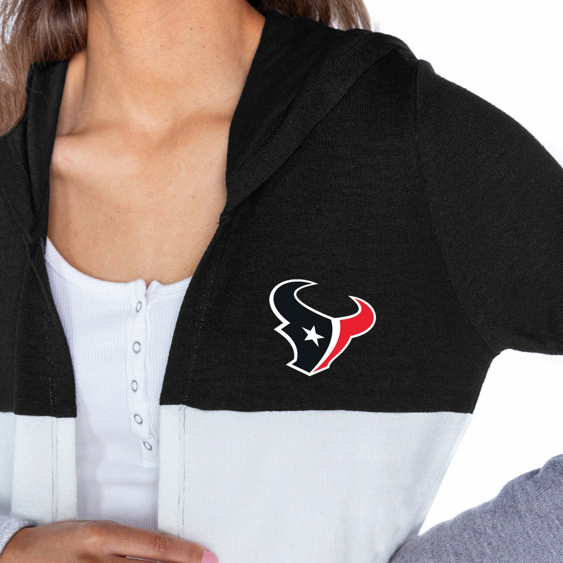 Houston Texans Gameday Couture Women's Tri-Blend Color Block Lightweight Cardigan Hoodie Black | NFL
