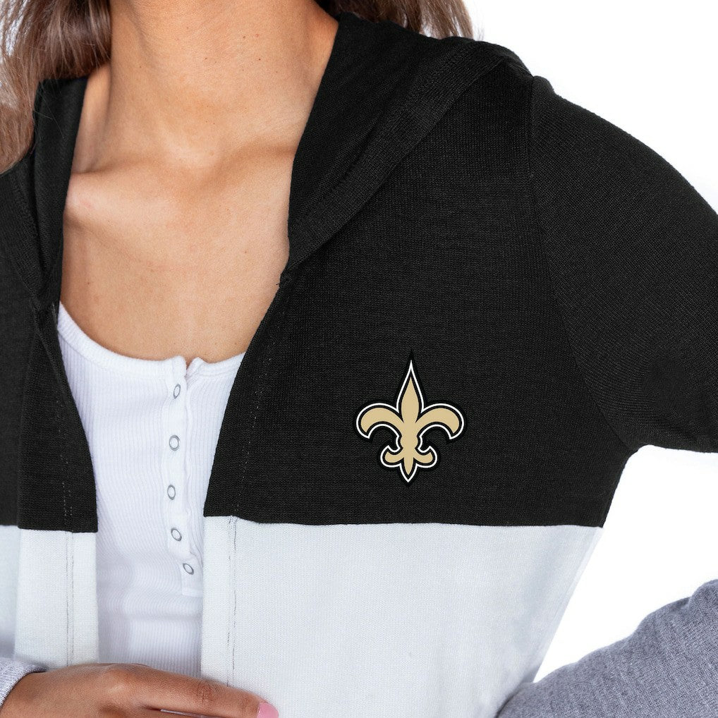 New Orleans Saints Gameday Couture Women's Tri-Blend Color Block Lightweight Cardigan Hoodie Black | NFL