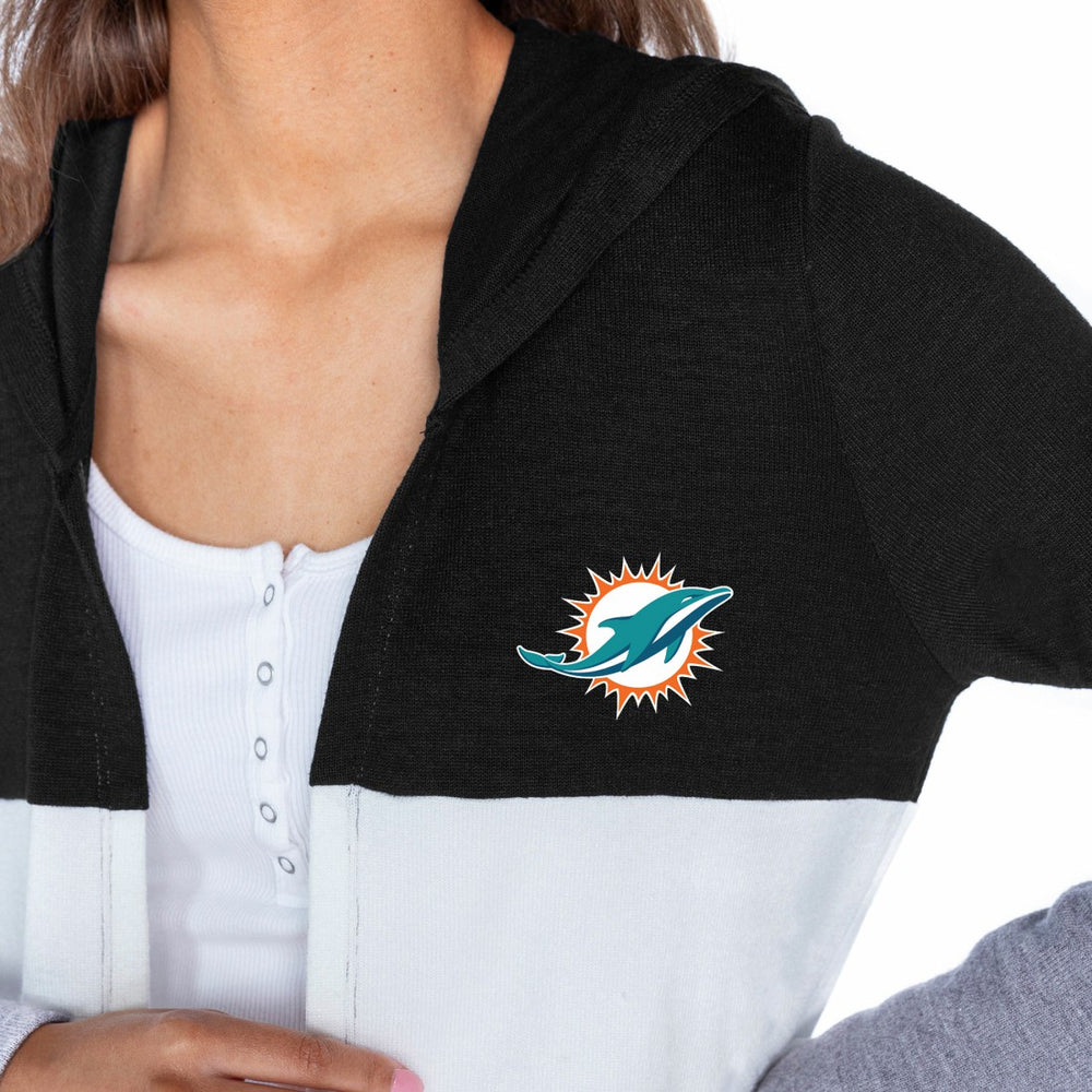 Miami Dolphins Gameday Couture Women's Tri-Blend Color Block Lightweight Cardigan Hoodie Black | NFL