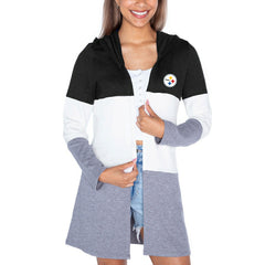 Pittsburgh Steelers Gameday Couture Women's Tri-Blend Color Block Lightweight Cardigan Hoodie Black | NFL