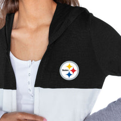 Pittsburgh Steelers Gameday Couture Women's Tri-Blend Color Block Lightweight Cardigan Hoodie Black | NFL