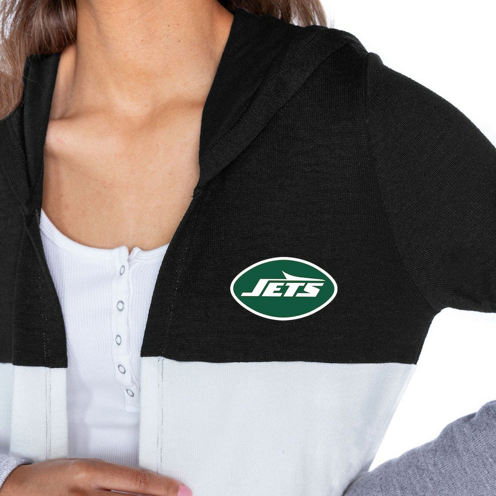 New York Jets Gameday Couture Women's Tri-Blend Color Block Lightweight Cardigan Hoodie Black | NFL