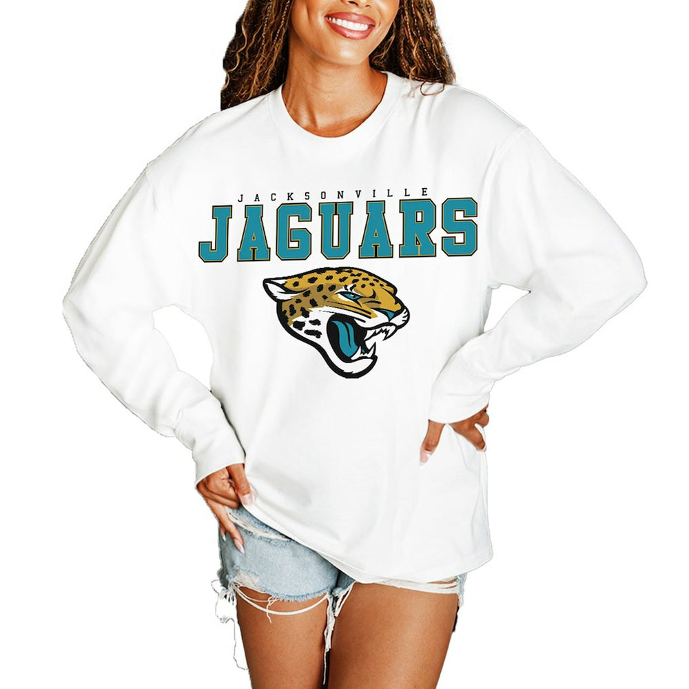 Jacksonville Jaguars Gameday Couture Women's Big Goals Oversized Long Sleeve T-Shirt White | NFL