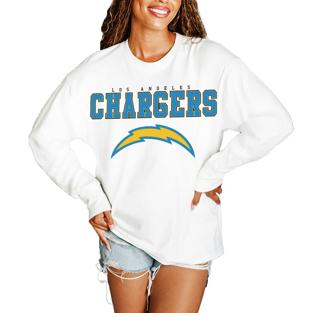 Los Angeles Chargers Gameday Couture Women's Big Goals Oversized Long Sleeve T-Shirt White | NFL