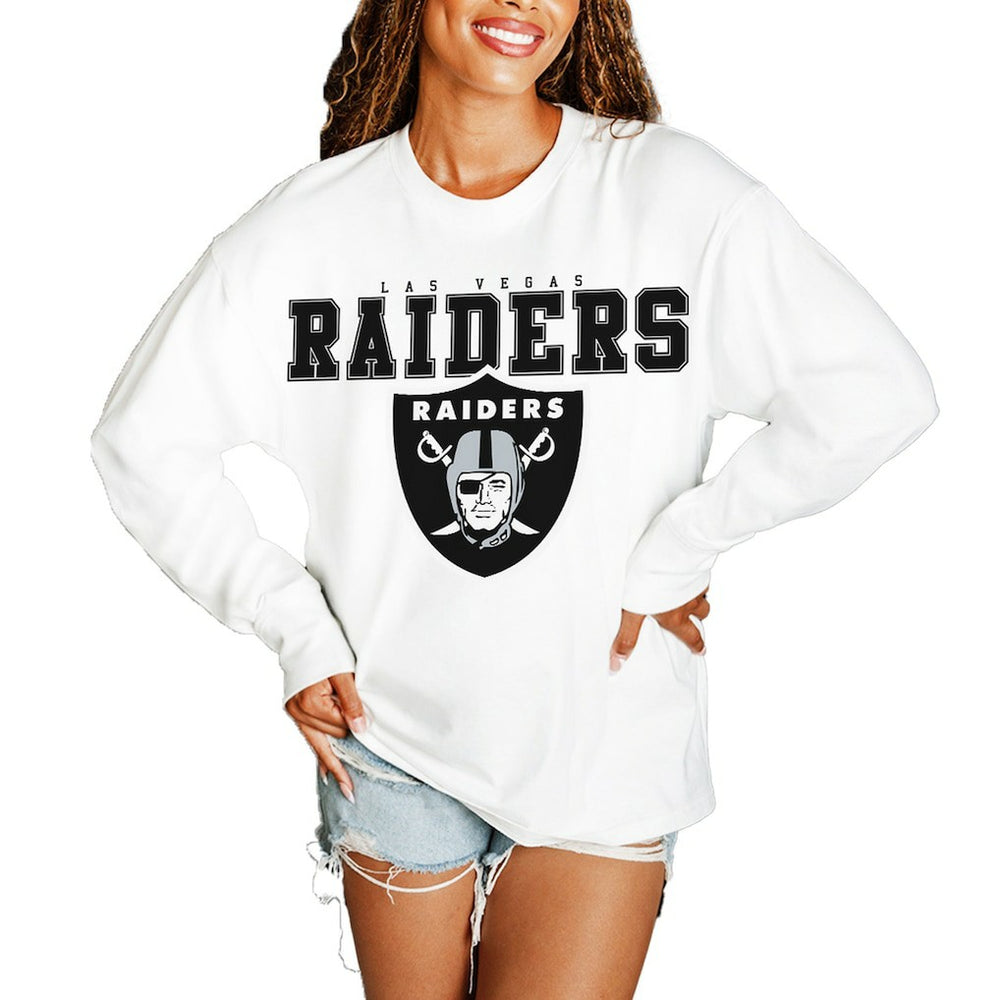 Las Vegas Raiders Gameday Couture Women's Big Goals Oversized Long Sleeve T-Shirt White | NFL