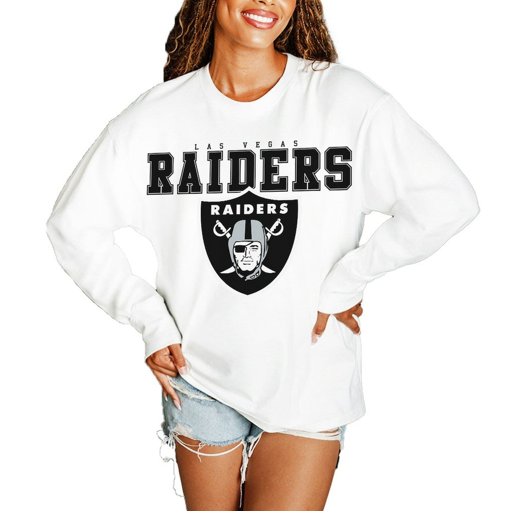 Las Vegas Raiders Gameday Couture Women's Big Goals Oversized Long Sleeve T-Shirt White | NFL
