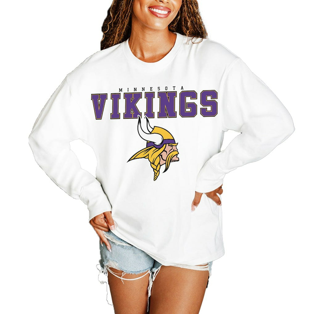 Minnesota Vikings Gameday Couture Women's Big Goals Oversized Long Sleeve T-Shirt White | NFL