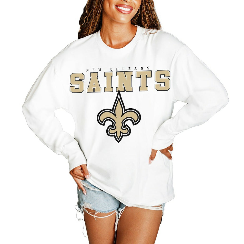 New Orleans Saints Gameday Couture Women's Big Goals Oversized Long Sleeve T-Shirt White | NFL