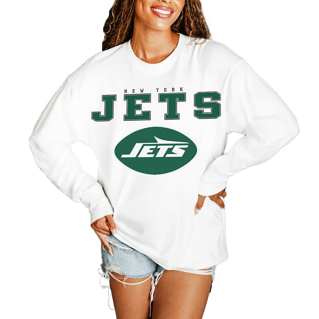 New York Jets Gameday Couture Women's Big Goals Oversized Long Sleeve T-Shirt White | NFL