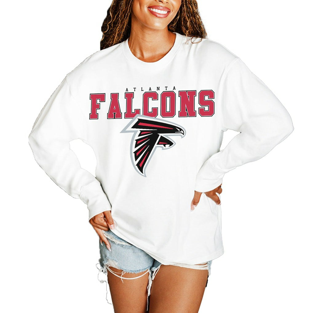 Atlanta Falcons Gameday Couture Women's Big Goals Oversized Long Sleeve T-Shirt White | NFL