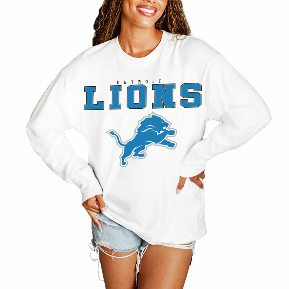 Detroit Lions Gameday Couture Women's Big Goals Oversized Long Sleeve T-Shirt White | NFL