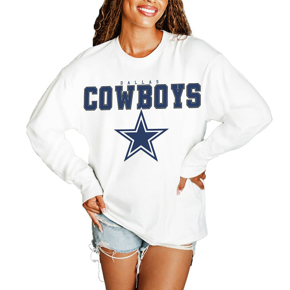 Dallas Cowboys Gameday Couture Women's Big Goals Oversized Long Sleeve T-Shirt White | NFL