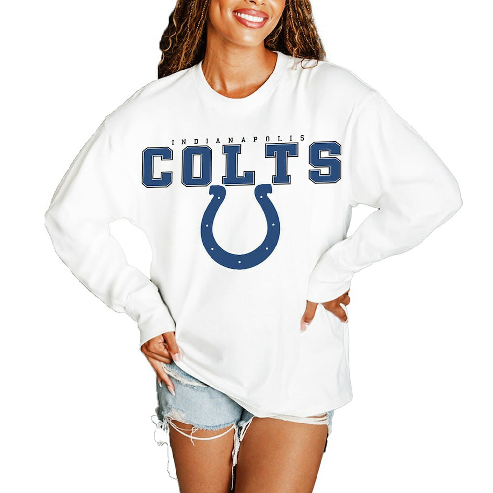 Indianapolis Colts Gameday Couture Women's Big Goals Oversized Long Sleeve T-Shirt White | NFL