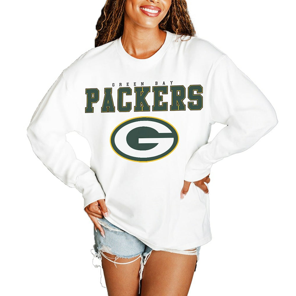 Green Bay Packers Gameday Couture Women's Big Goals Oversized Long Sleeve T-Shirt White | NFL