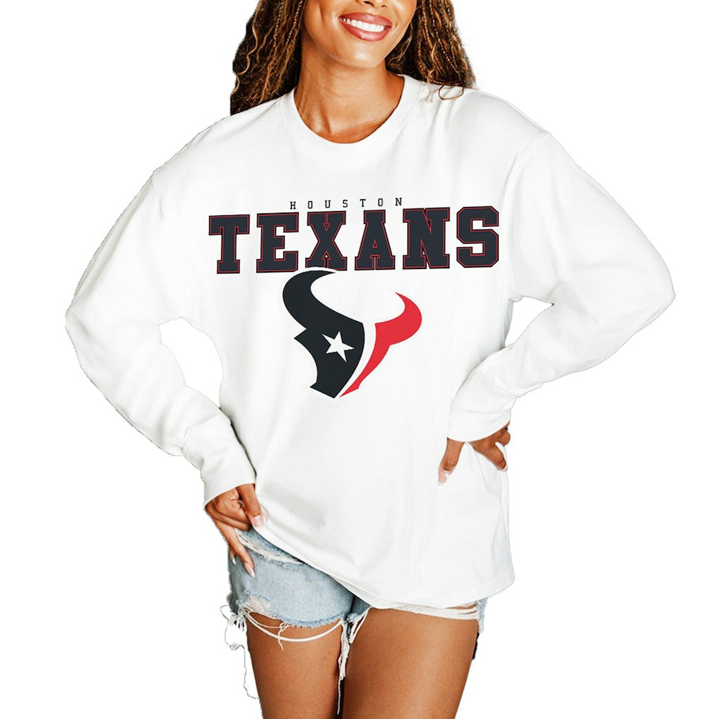 Houston Texans Gameday Couture Women's Big Goals Oversized Long Sleeve T-Shirt White | NFL