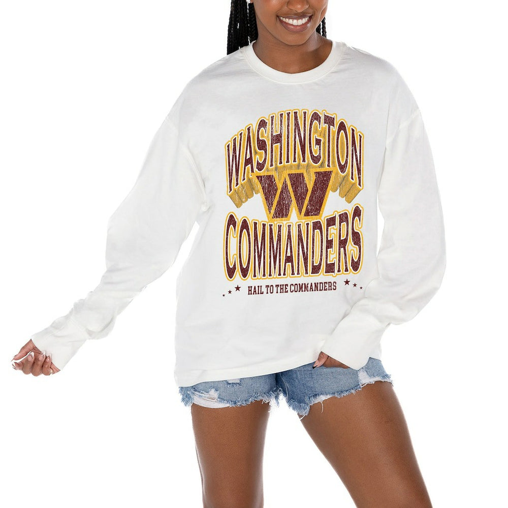 Washington Commanders Gameday Couture Women's Time Out Oversized Long Sleeve T-Shirt White | NFL