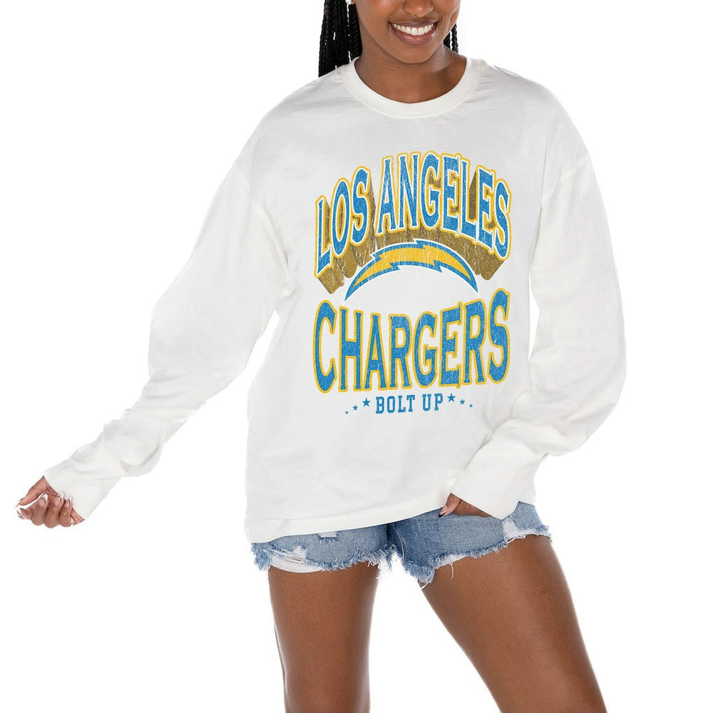 Los Angeles Chargers Gameday Couture Women's Time Out Oversized Long Sleeve T-Shirt White | NFL