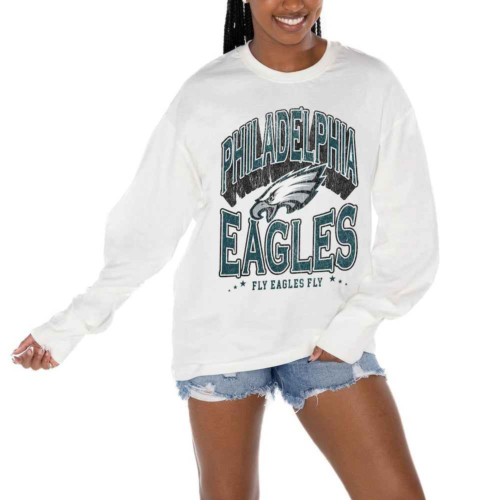 Philadelphia Eagles Gameday Couture Women's Time Out Oversized Long Sleeve T-Shirt White | NFL