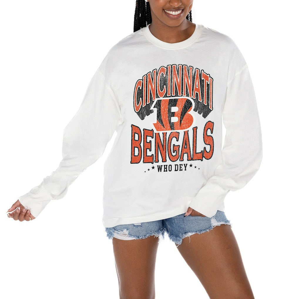 Cincinnati Bengals Gameday Couture Women's Time Out Oversized Long Sleeve T-Shirt White | NFL
