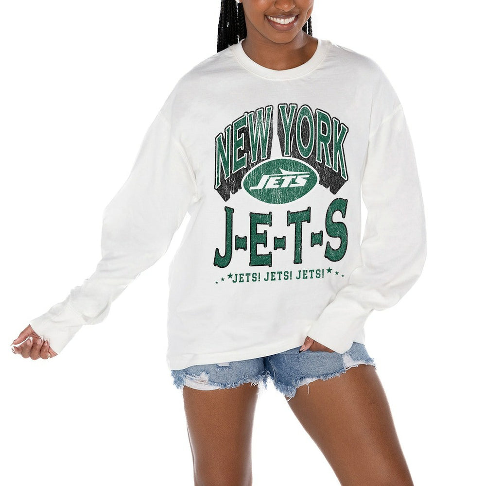 New York Jets Gameday Couture Women's Time Out Oversized Long Sleeve T-Shirt White | NFL