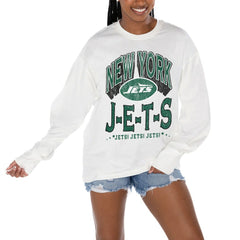 New York Jets Gameday Couture Women's Time Out Oversized Long Sleeve T-Shirt White | NFL