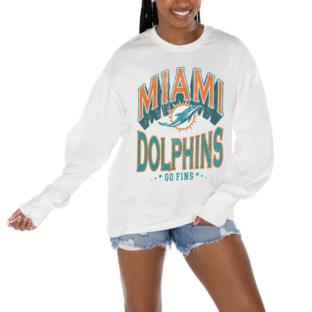Miami Dolphins Gameday Couture Women's Time Out Oversized Long Sleeve T-Shirt White | NFL