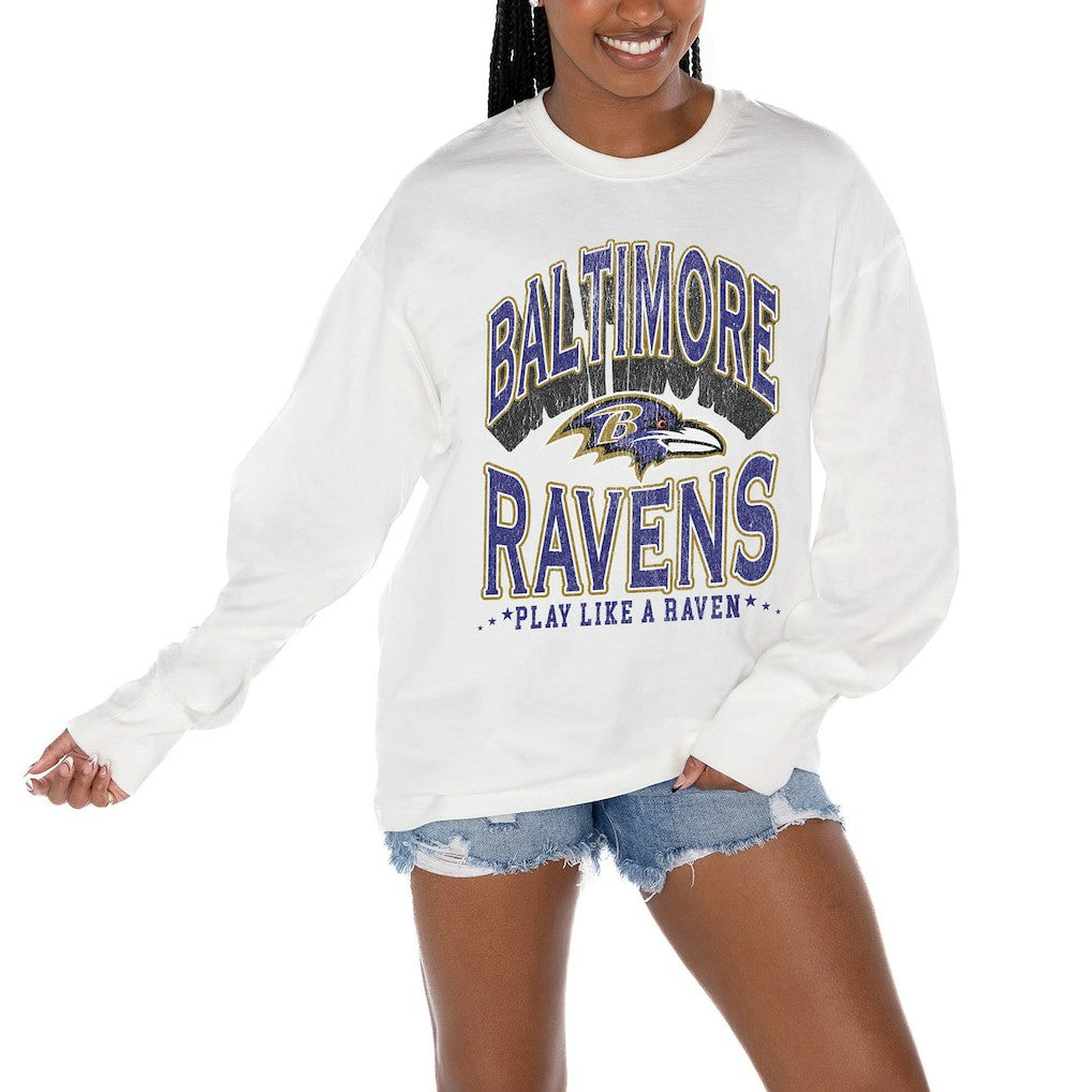 Baltimore Ravens Gameday Couture Women's Time Out Oversized Long Sleeve T-Shirt White | NFL