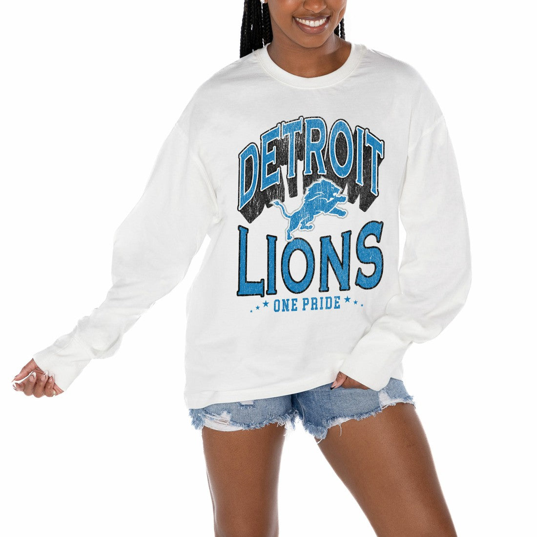 Detroit Lions Gameday Couture Women's Time Out Oversized Long Sleeve T-Shirt White | NFL
