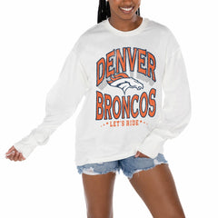 Denver Broncos Gameday Couture Women's Time Out Oversized Long Sleeve T-Shirt White | NFL