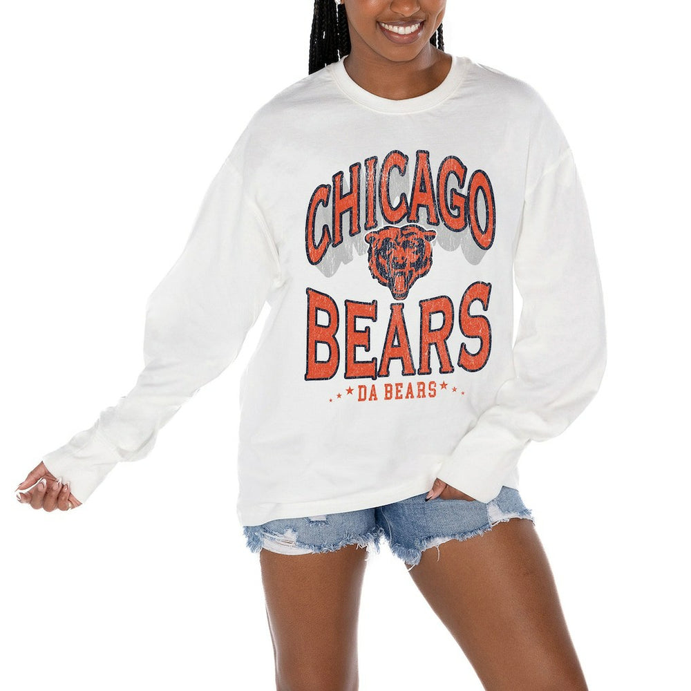 Chicago Bears Gameday Couture Women's Time Out Oversized Long Sleeve T-Shirt White | NFL
