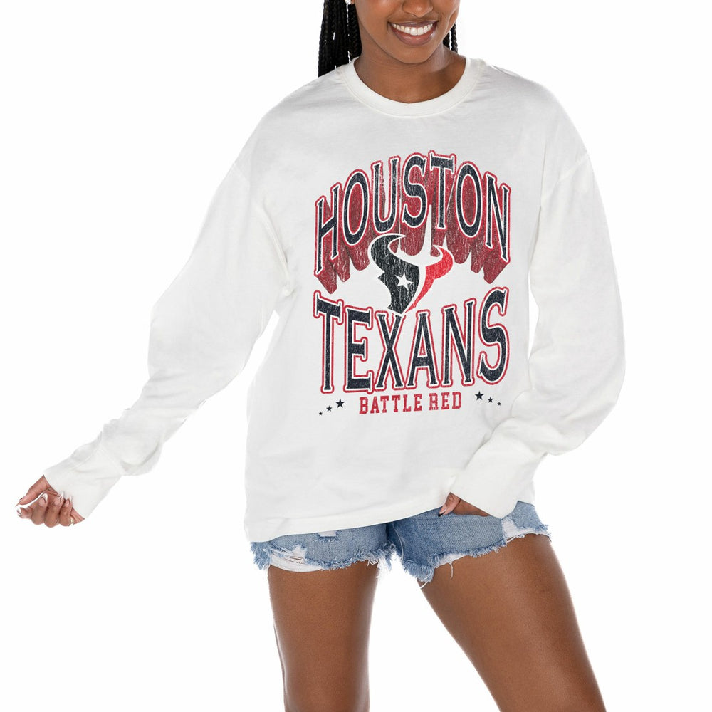 Houston Texans Gameday Couture Women's Time Out Oversized Long Sleeve T-Shirt White | NFL