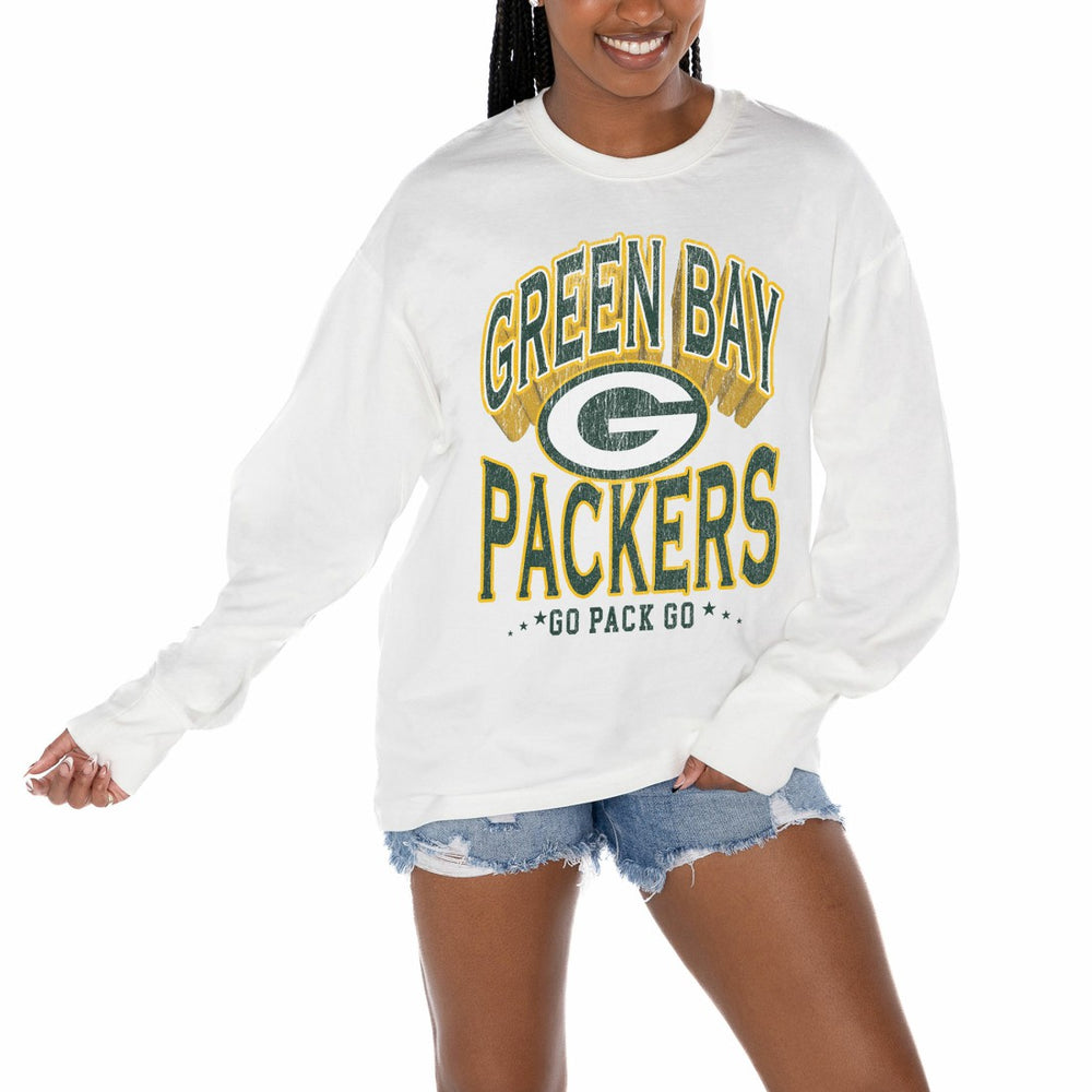 Green Bay Packers Gameday Couture Women's Time Out Oversized Long Sleeve T-Shirt White | NFL