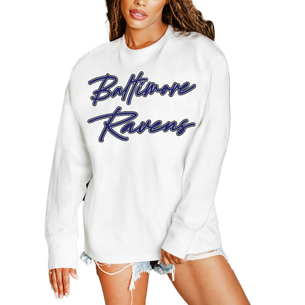 Baltimore Ravens Gameday Couture Women's Classic Comeback Oversized Long Sleeve T-Shirt White | NFL