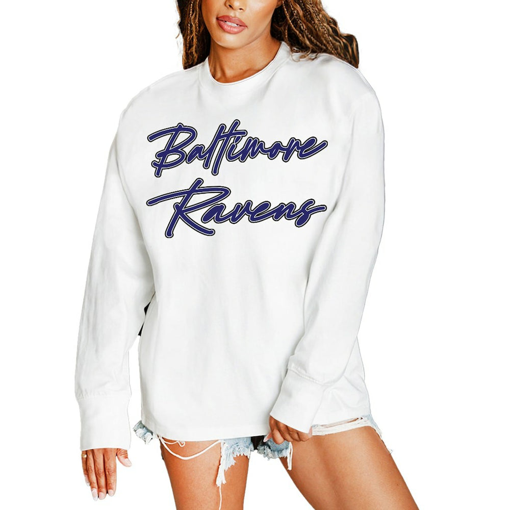 Baltimore Ravens Gameday Couture Women's Classic Comeback Oversized Long Sleeve T-Shirt White | NFL