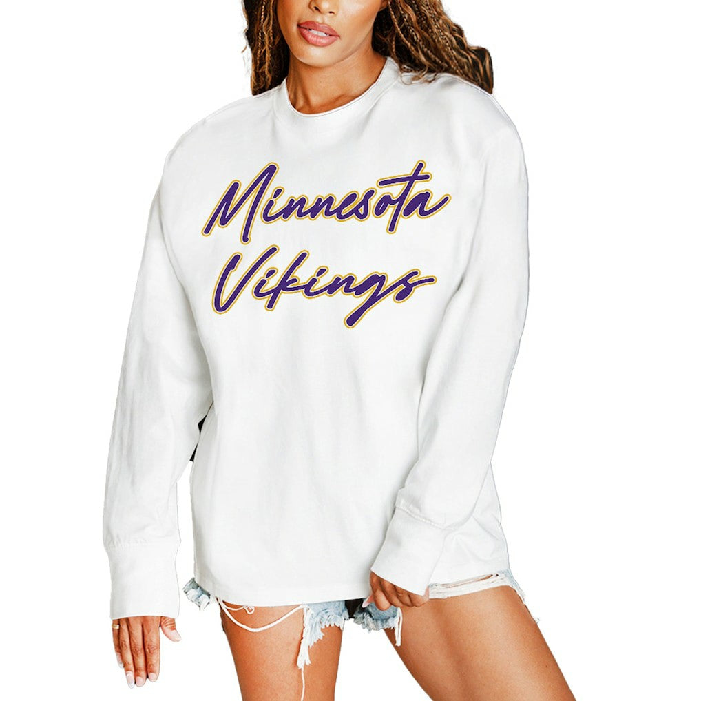 Minnesota Vikings Gameday Couture Women's Classic Comeback Oversized Long Sleeve T-Shirt White | NFL