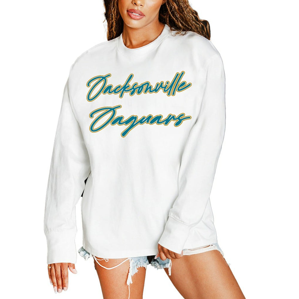 Jacksonville Jaguars Gameday Couture Women's Classic Comeback Oversized Long Sleeve T-Shirt White | NFL