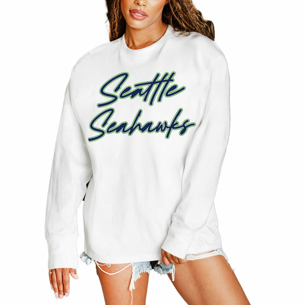 Seattle Seahawks Gameday Couture Women's Classic Comeback Oversized Long Sleeve T-Shirt White | NFL