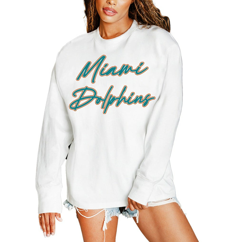 Miami Dolphins Gameday Couture Women's Classic Comeback Oversized Long Sleeve T-Shirt White | NFL